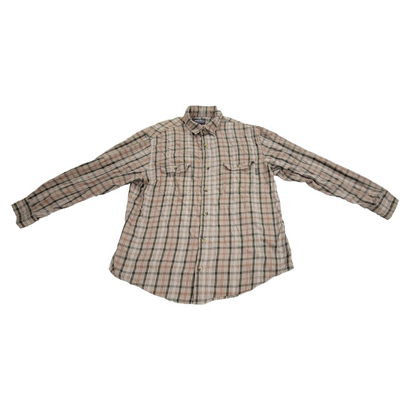 Woolrich Shirt Mens Size Large Beige Flannel Gorpcore Hiking Grunge Job Y2k Gorp - Picture 1 of 16